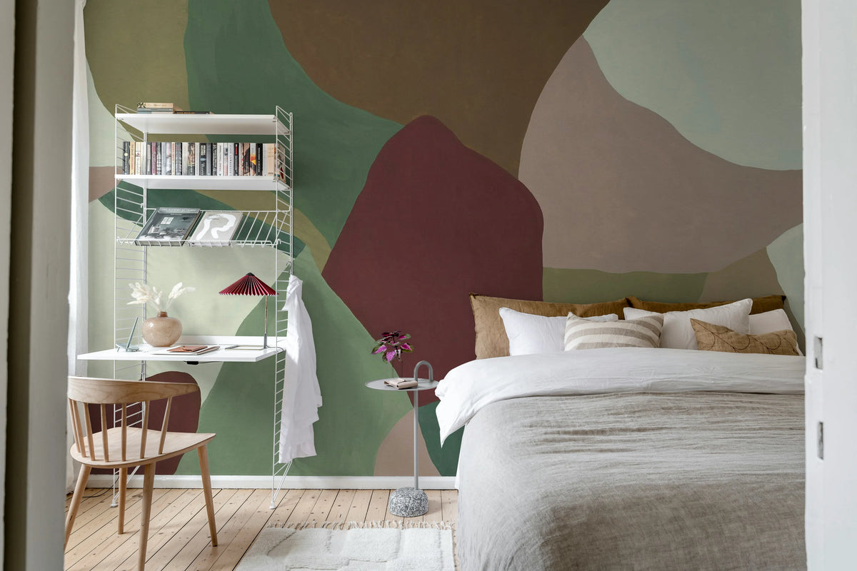 Abstract Fields, Green & Red Mural Wallpaper - room preview 03