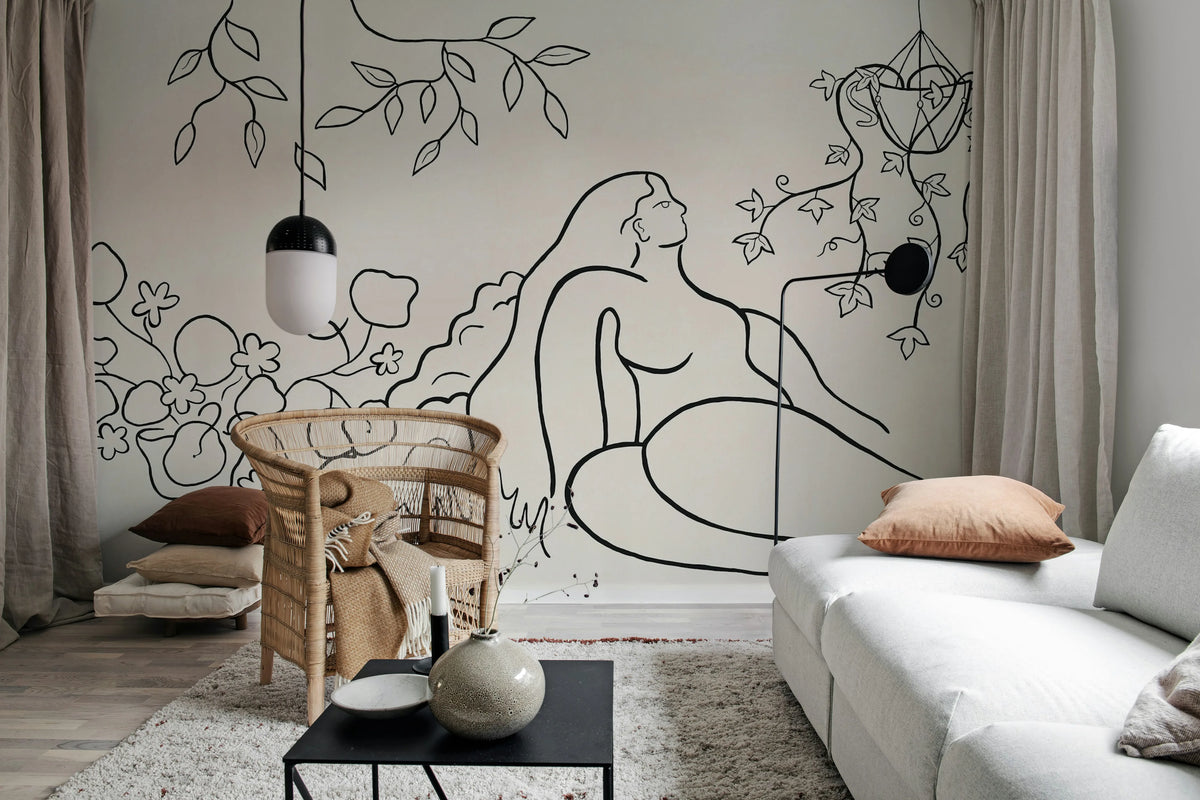 Lush Lines, Black & White Mural Wallpaper - room preview 03