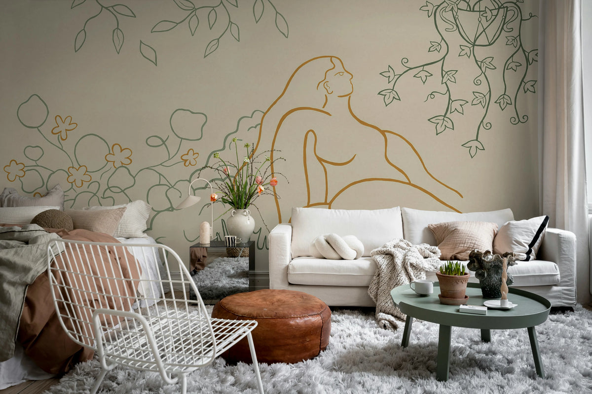 Lush Lines, Orange & Green Mural Wallpaper - room preview 03