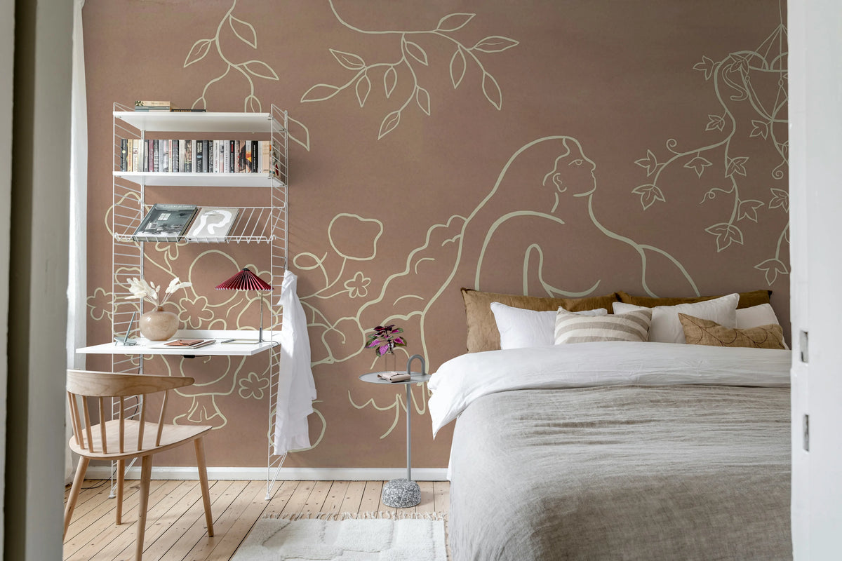 Lush Lines, Rust Mural Wallpaper - room preview 03
