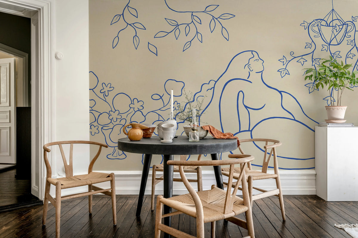 Lush Lines, Light Blue Mural Wallpaper - room preview 03