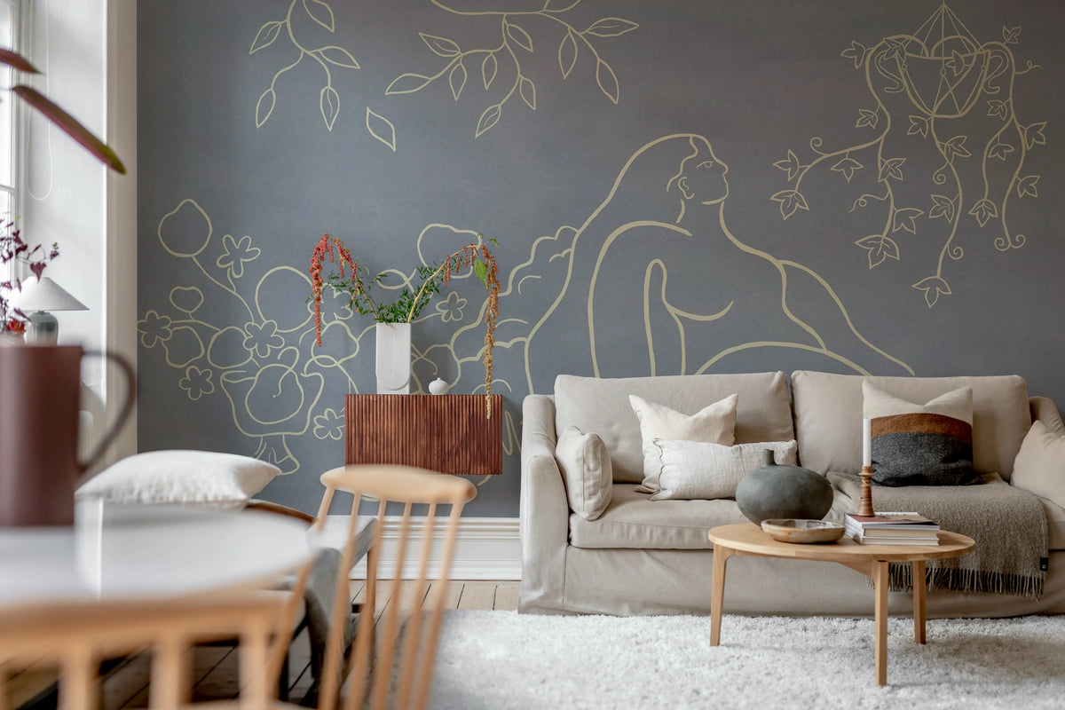 Lush Lines, Blue Mural Wallpaper - room preview 03