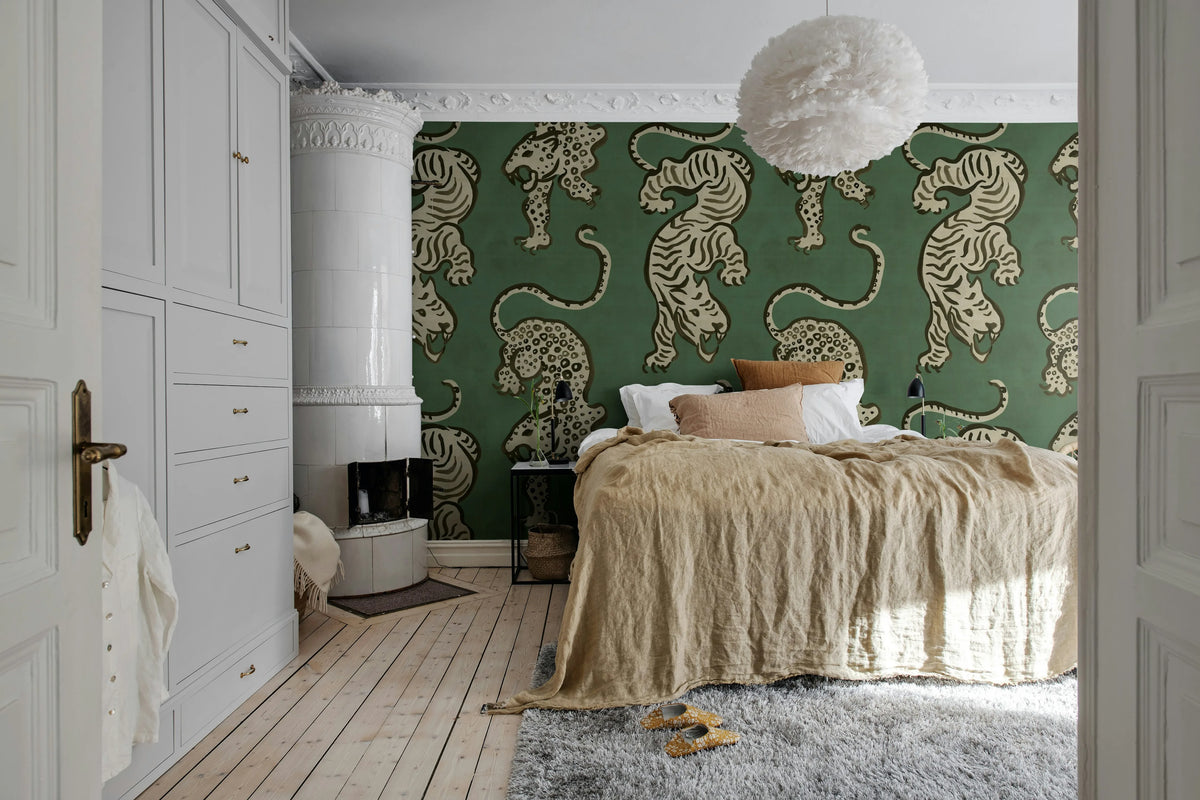 Ink Tiger, Green Mural Wallpaper - room preview 03