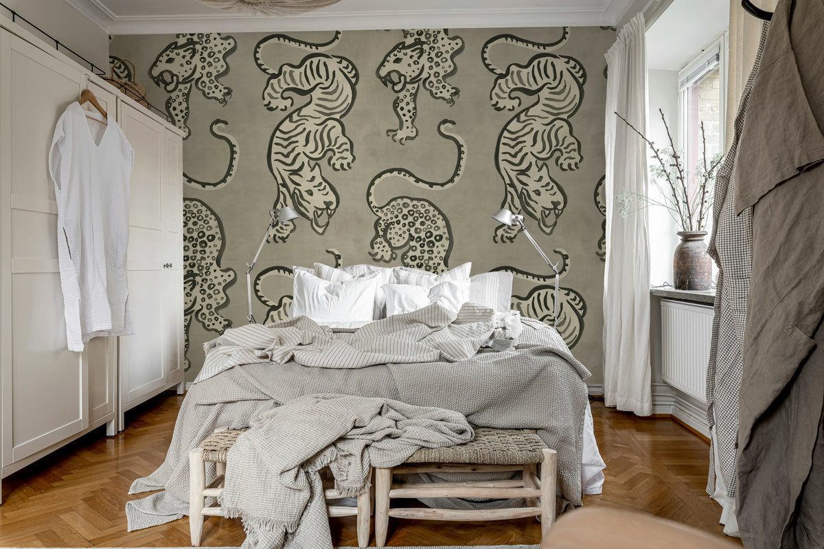 Ink Tiger, Gray Mural Wallpaper - room preview 03