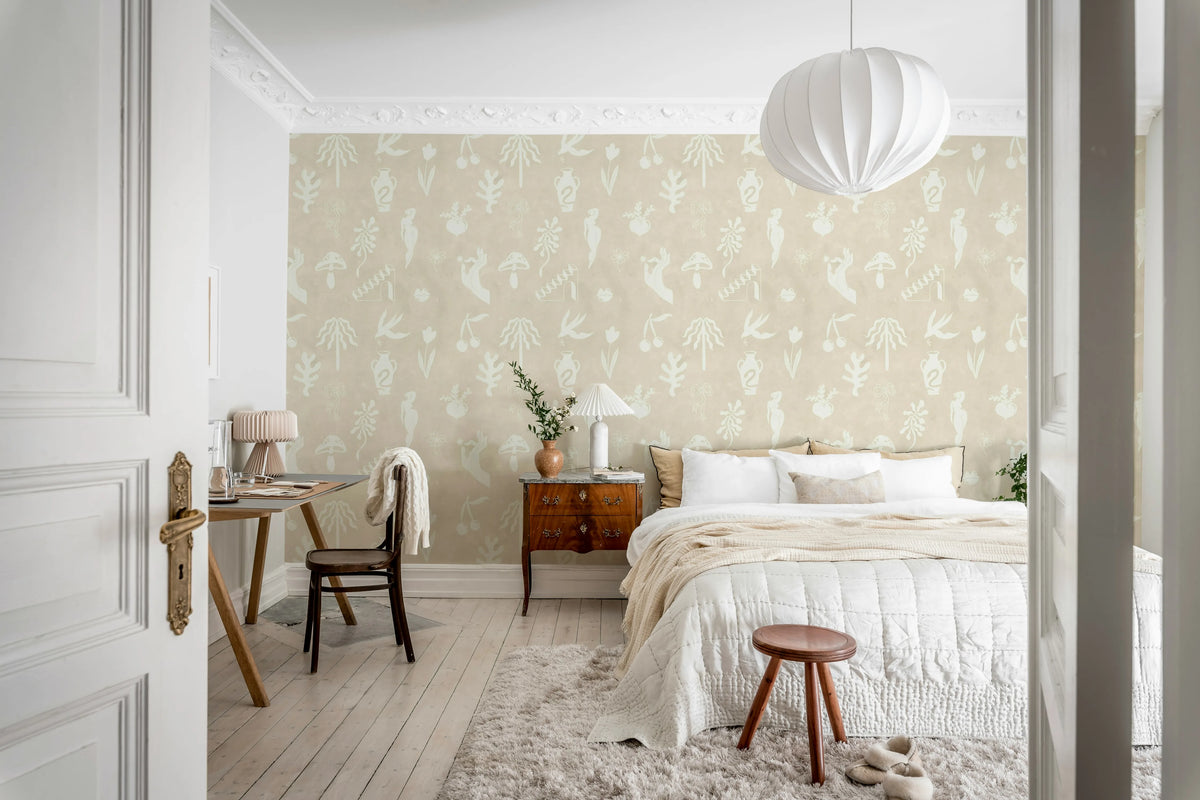 Symbolic Tales, Beige Mural Wallpaper - room preview 03