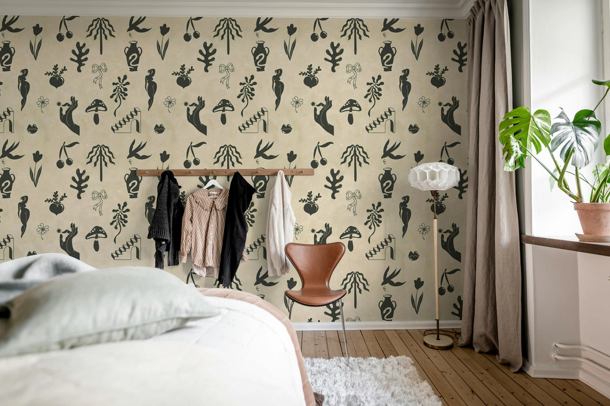 Symbolic Tales, Black Mural Wallpaper - room preview 03