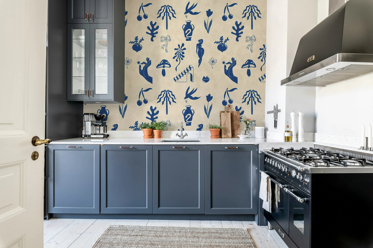 Symbolic Tales, Blue Mural Wallpaper - room preview 03