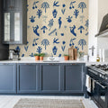 Symbolic Tales, Blue Mural Wallpaper - room preview 03