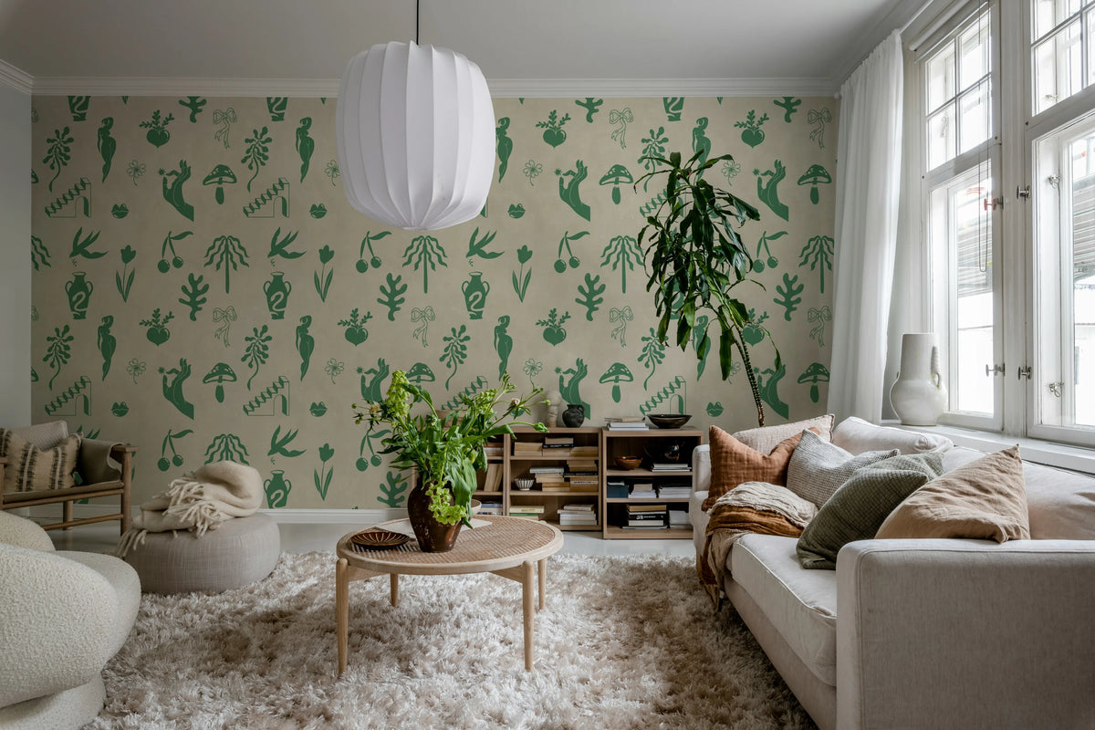 Symbolic Tales, Green Mural Wallpaper - room preview 03