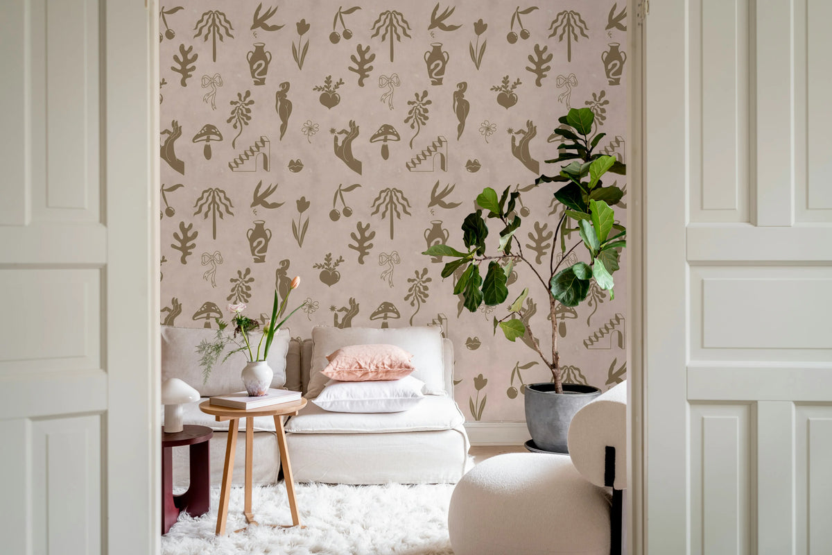 Symbolic Tales, Pink Mural Wallpaper - room preview 03