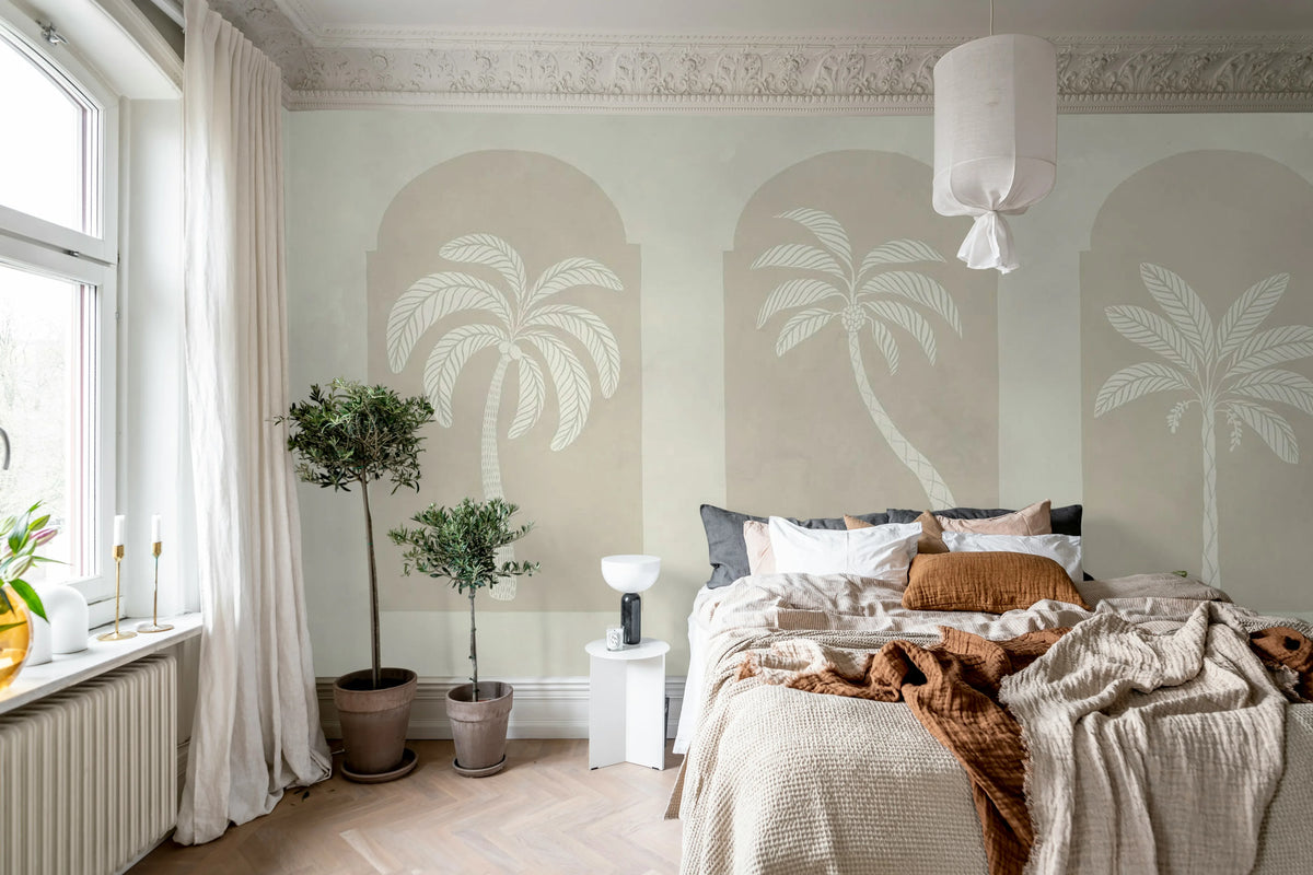 Palm Arches, Beige Mural Wallpaper - room preview 03