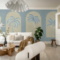 Palm Arches, Blue Mural Wallpaper - room preview 03