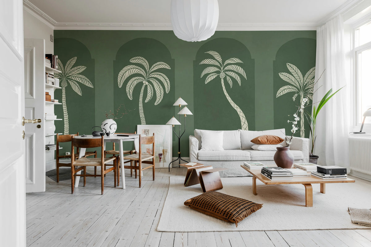 Palm Arches, Green Mural Wallpaper - room preview 03