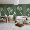 Palm Arches, Green Mural Wallpaper - room preview 03