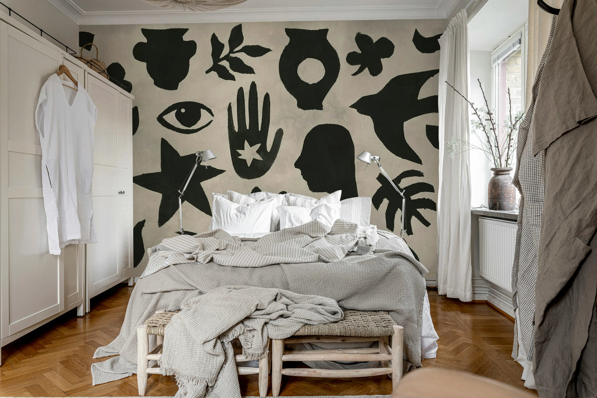 Symbolic, Black & Beige Mural Wallpaper - room preview 03