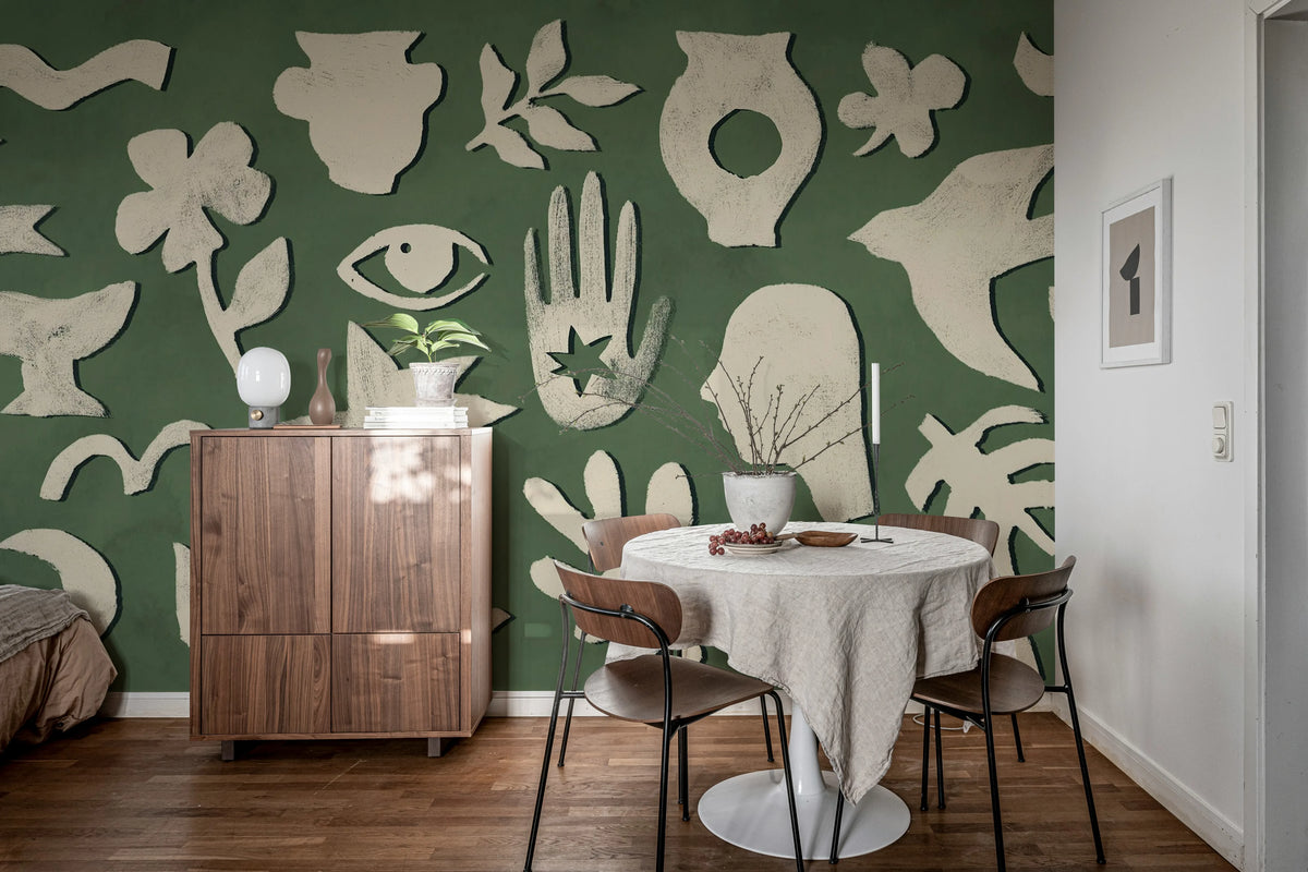 Symbolic, Green & Beige Mural Wallpaper - room preview 03