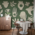 Symbolic, Green & Beige Mural Wallpaper - room preview 03