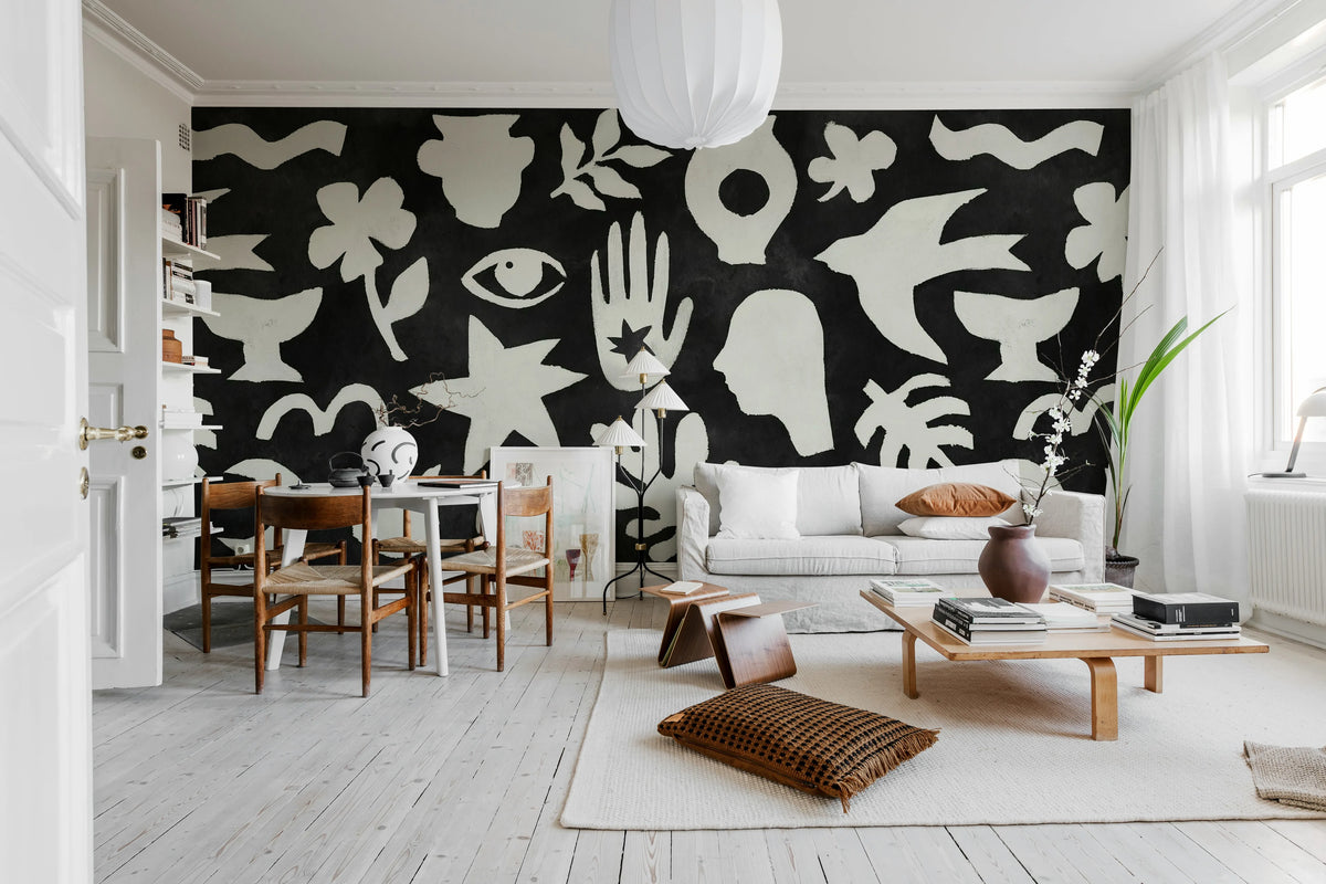 Symbolic, Black & White Mural Wallpaper - room preview 03