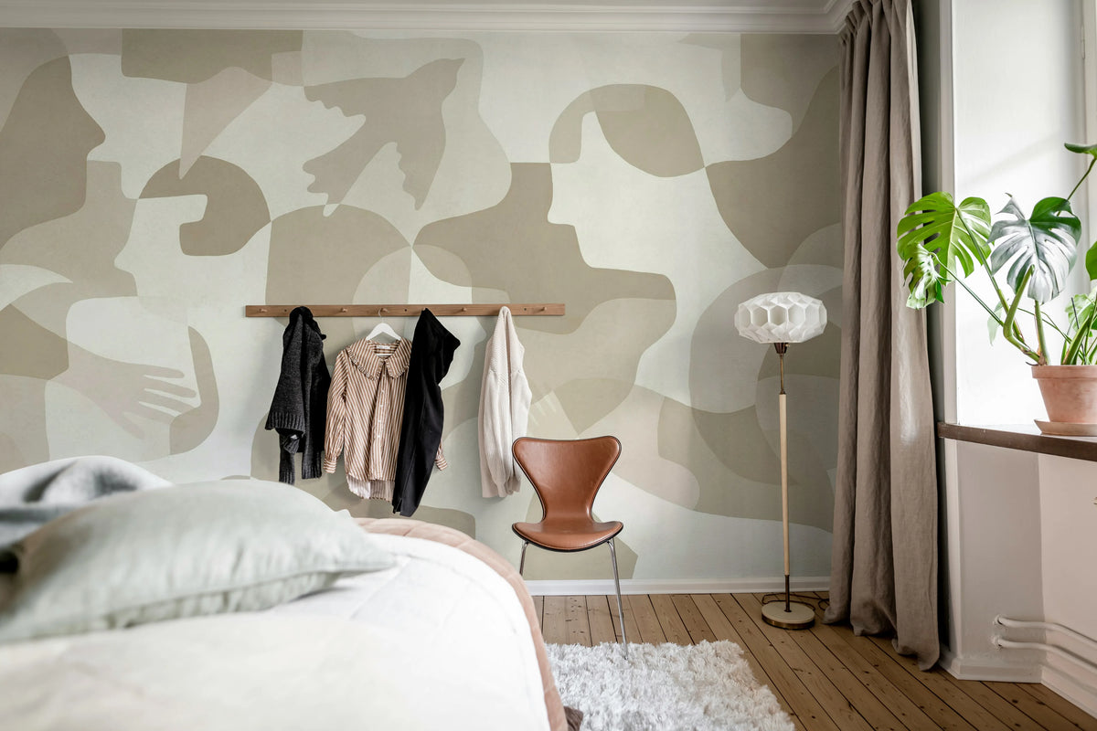 Silent Conversation, Beige Mural Wallpaper - room preview 03