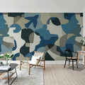 Silent Conversation, Blue Mural Wallpaper - room preview 03
