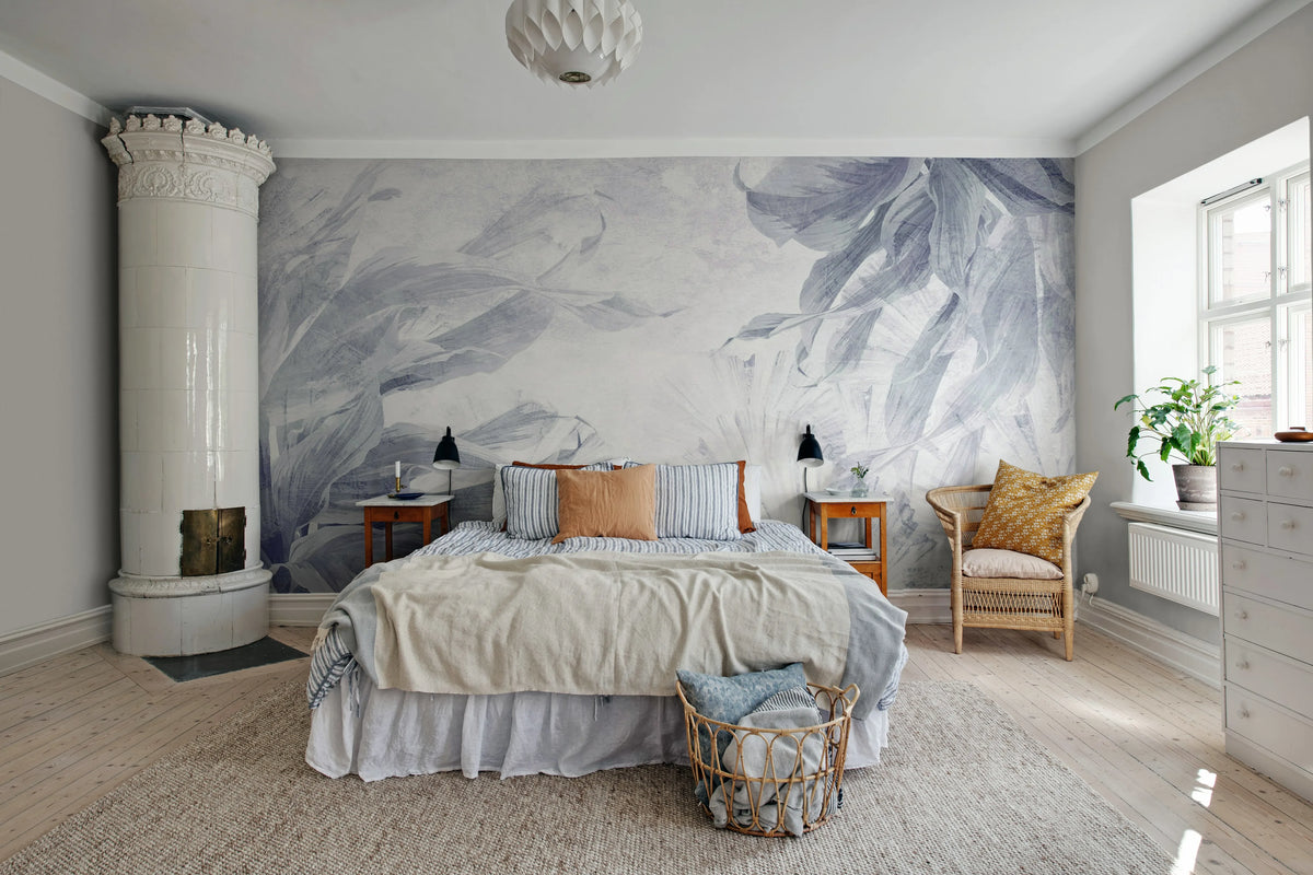 Leafy Dream, Blue Mural Wallpaper - room preview 03