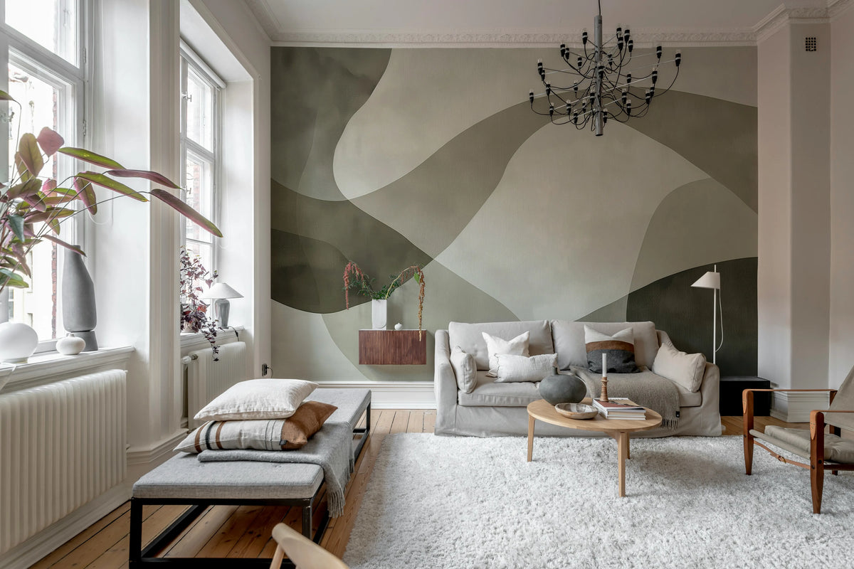 Artistic Waves, Gray Mural Wallpaper - room preview 03