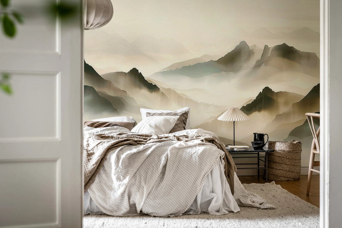 Misty Mountain, Beige Mural Wallpaper - room preview 03