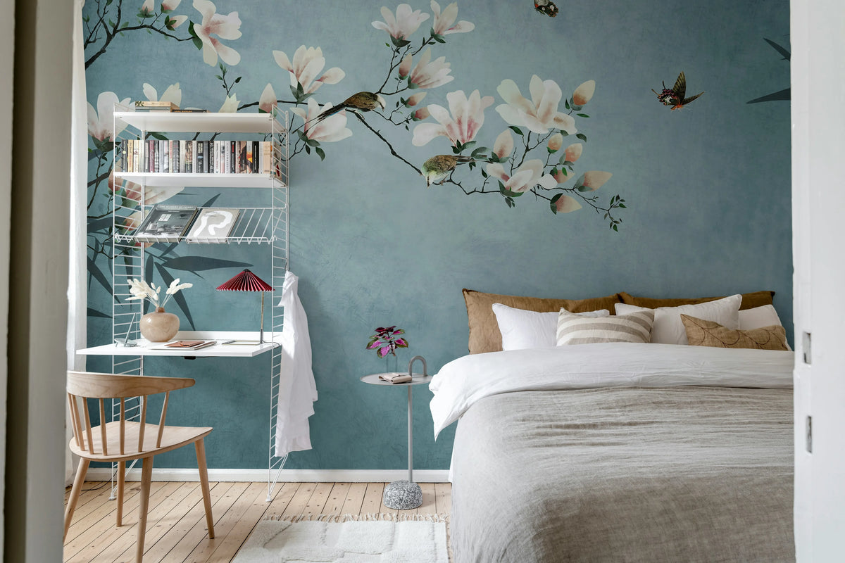 Bird Branch, Blue Mural Wallpaper - room preview 03