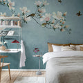 Bird Branch, Blue Mural Wallpaper - room preview 03