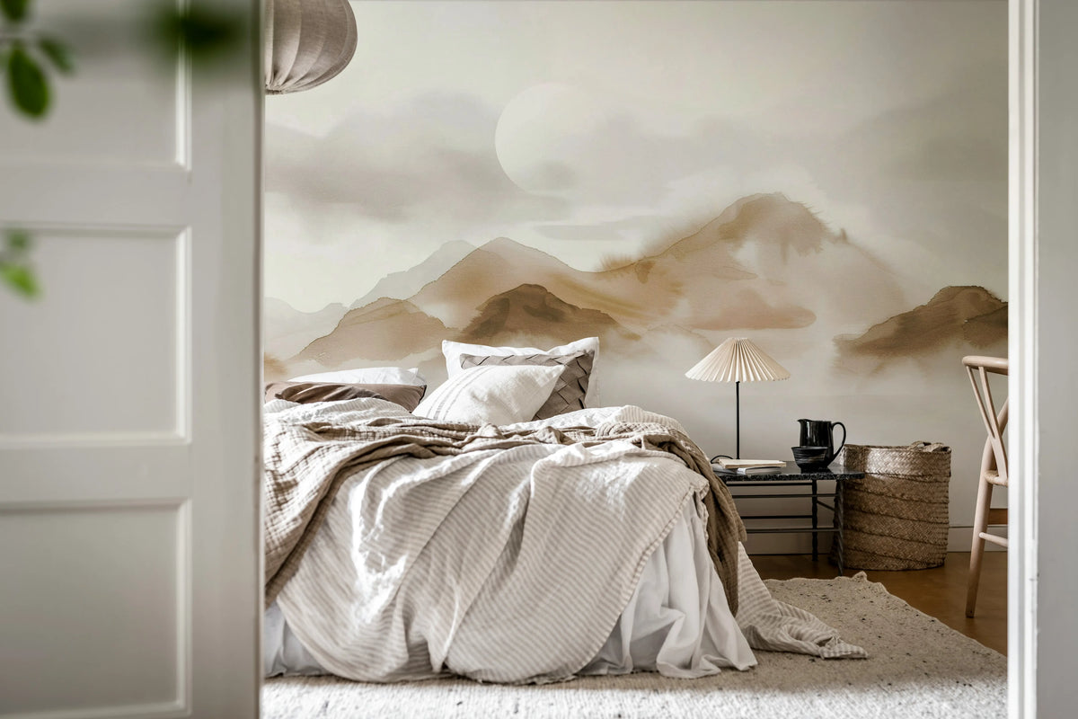 Soft Mountains, Beige Mural Wallpaper - room preview 03