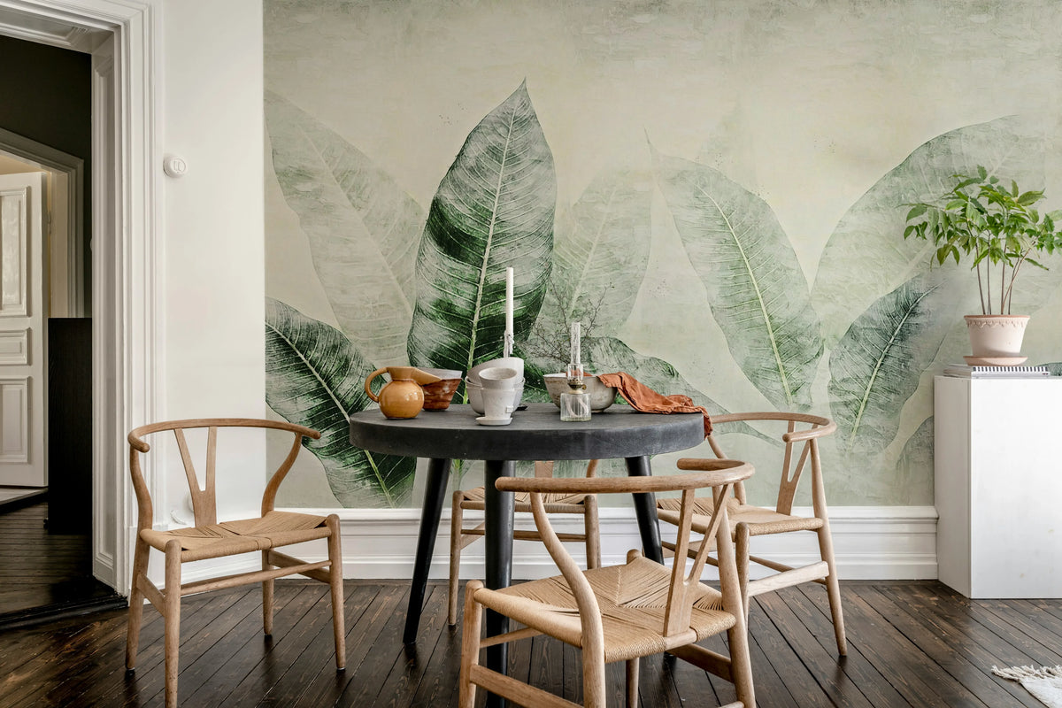 Misty Leafs, Green Mural Wallpaper - room preview 03