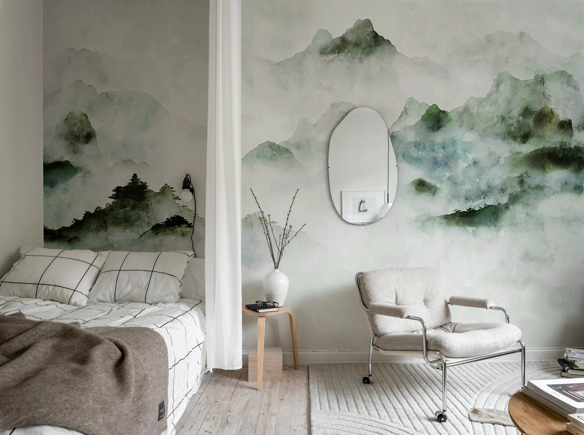 Serene Mountains, Green Mural Wallpaper - room preview 03