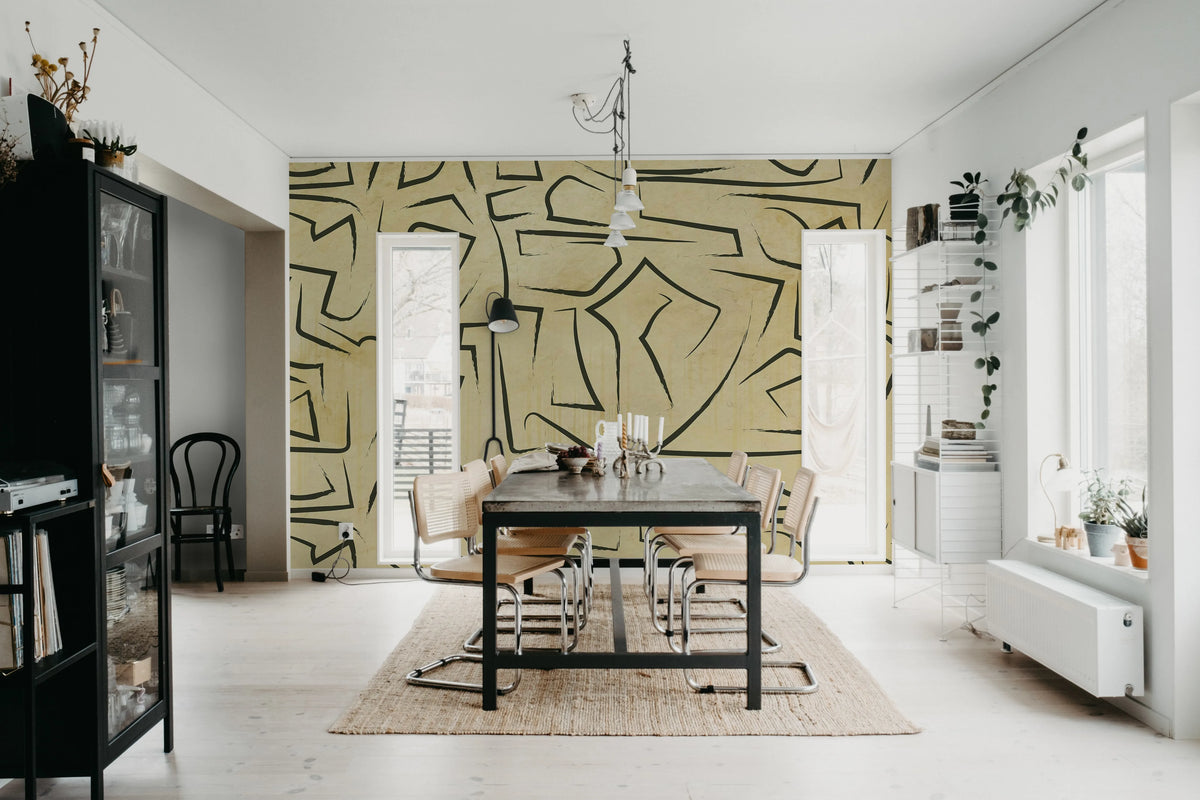 Artistic Lines, Beige Mural Wallpaper - room preview 03
