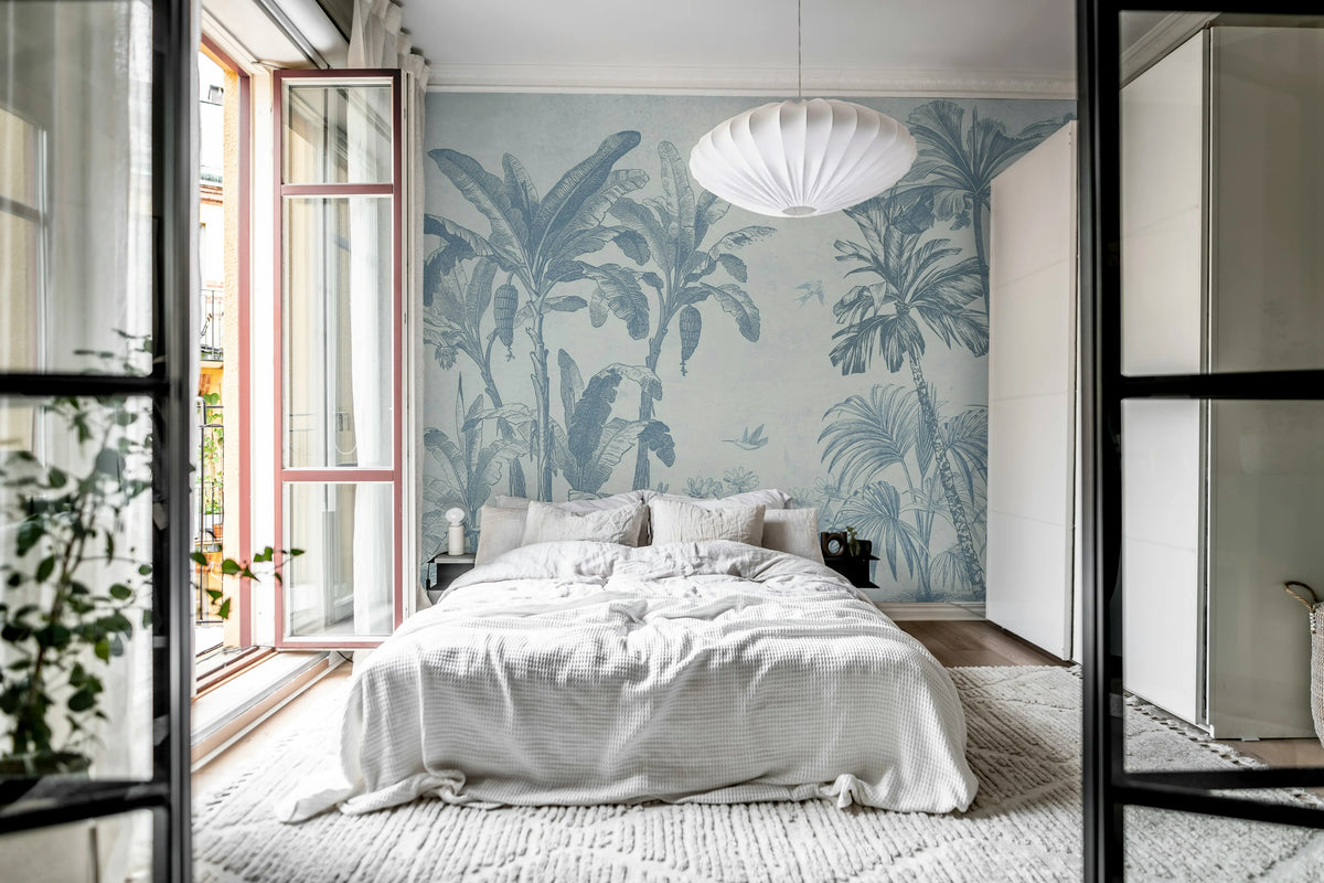 Misty Jungle, Light Blue Mural Wallpaper - room preview 03