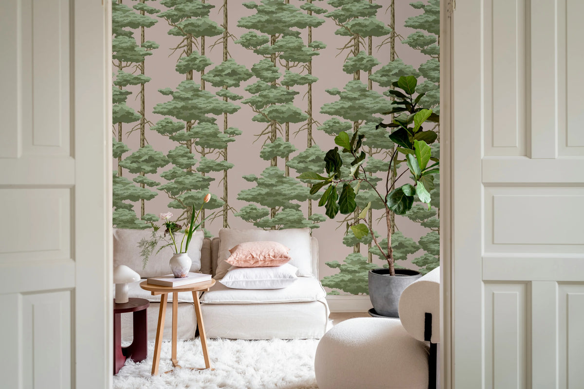 Highland Pines, Pink Mural Wallpaper - room preview 03