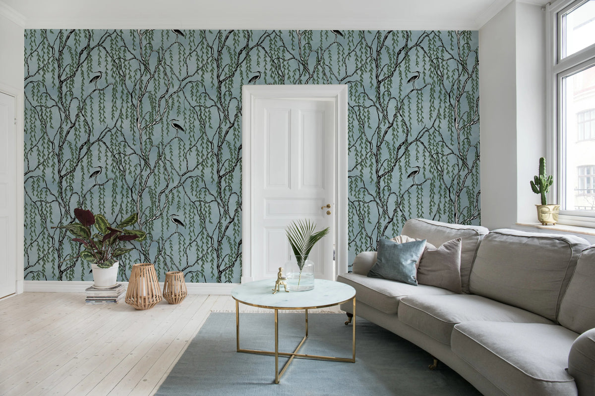 Droptree, Blue Mural Wallpaper - room preview 03