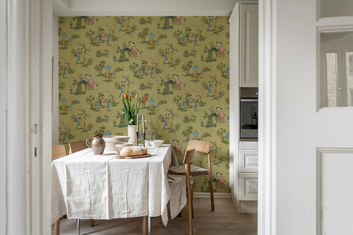 Toile Conversation, Brown Mural Wallpaper - room preview 03