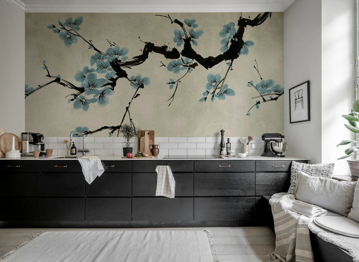Blush of Spring, Light Blue Mural Wallpaper - room preview 03