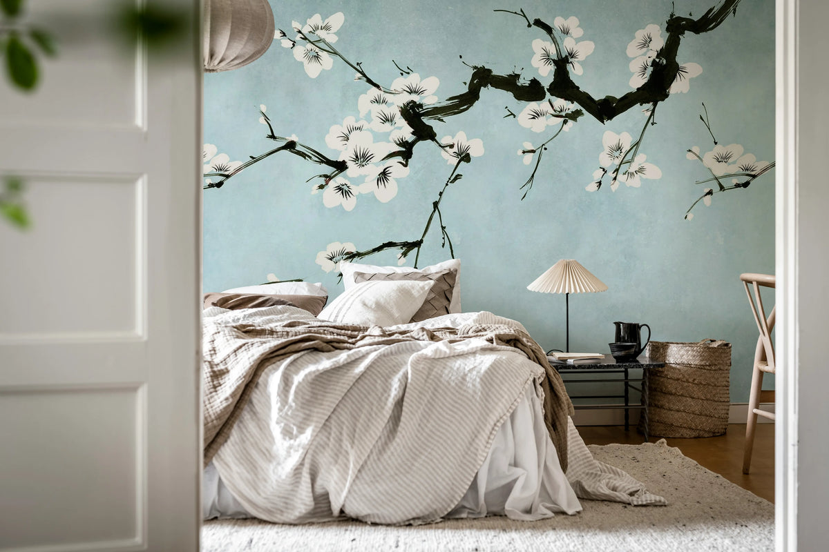 Blush of Spring, Blue Mural Wallpaper - room preview 03