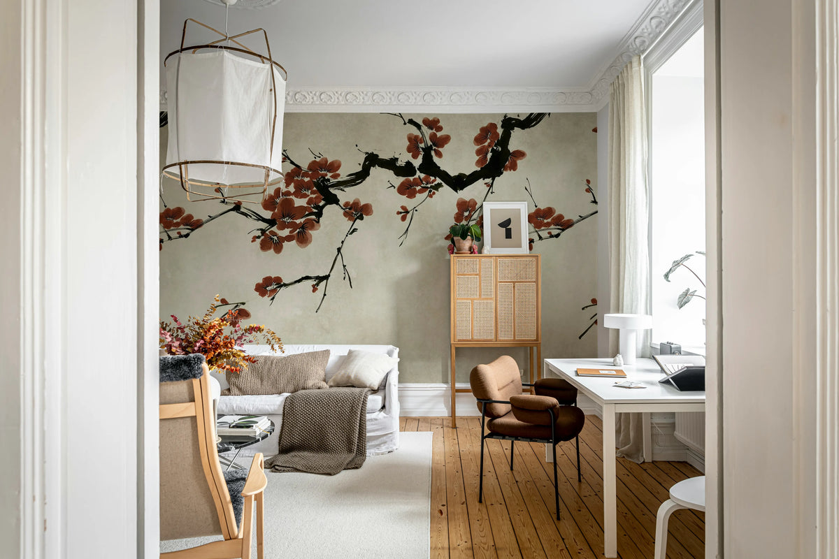 Blush of Spring, Burgundy Mural Wallpaper - room preview 03