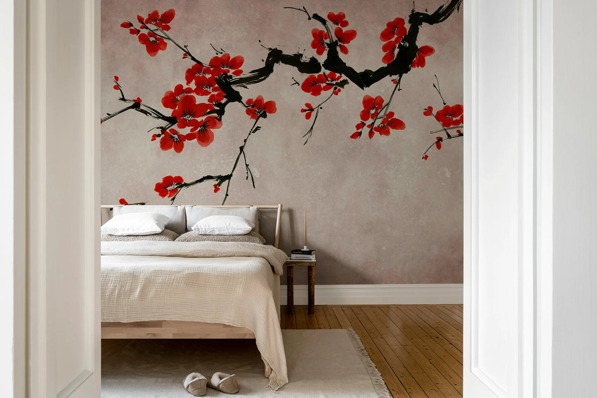 Blush of Spring, Red Mural Wallpaper - room preview 03