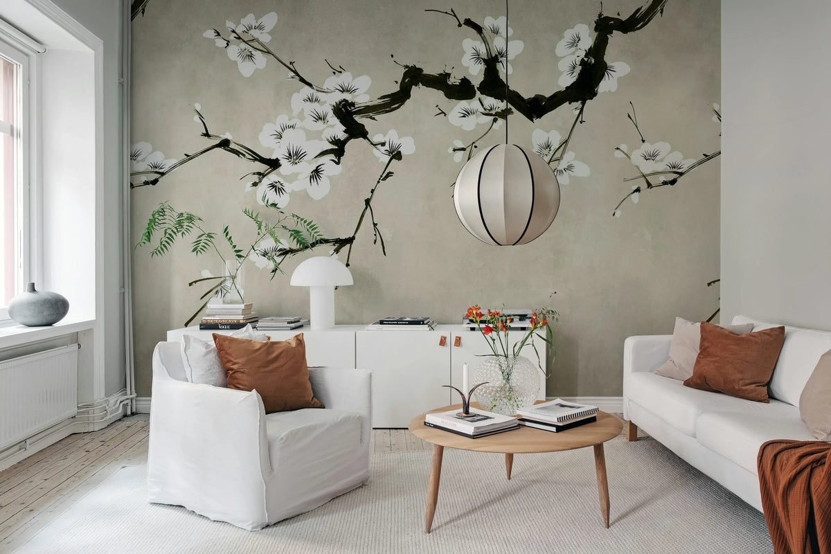 Blush of Spring, White Mural Wallpaper - room preview 03
