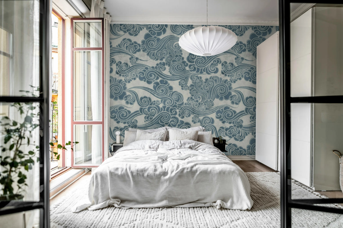 Kumo, Blue Mural Wallpaper - room preview 03
