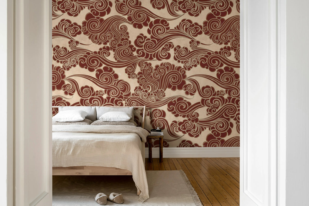 Kumo, Red Mural Wallpaper - room preview 03
