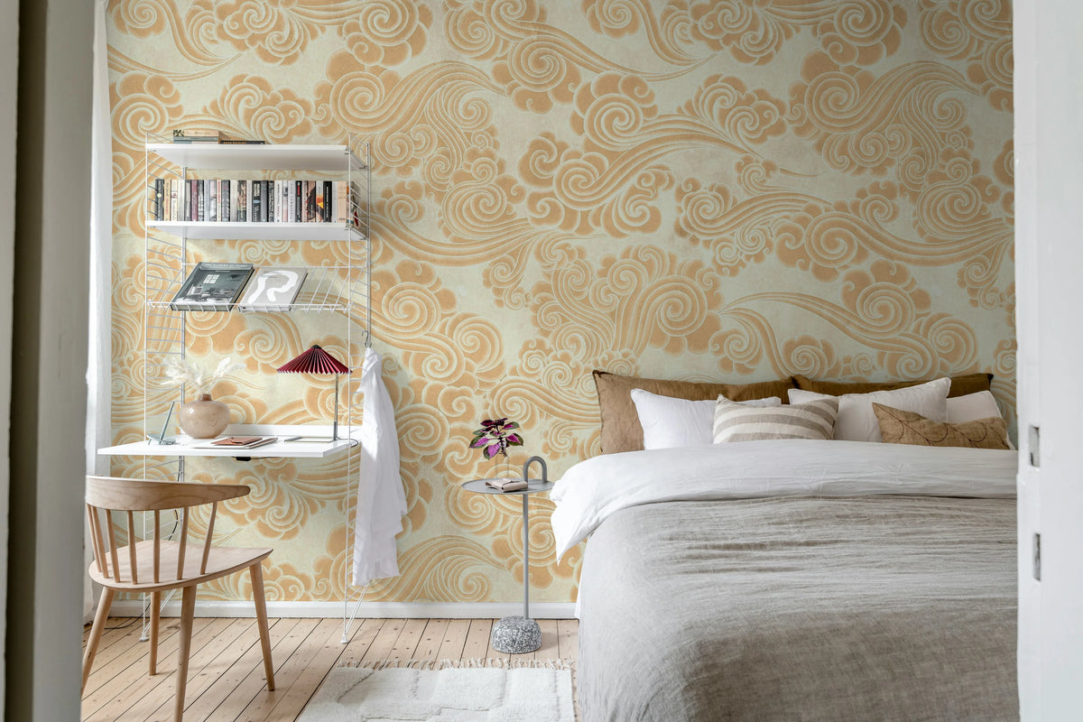 Kumo, Yellow Mural Wallpaper - room preview 03