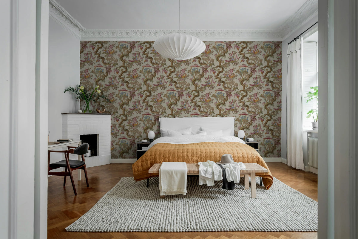 Dragon Tree Bloom, Beige Mural Wallpaper - room preview 03
