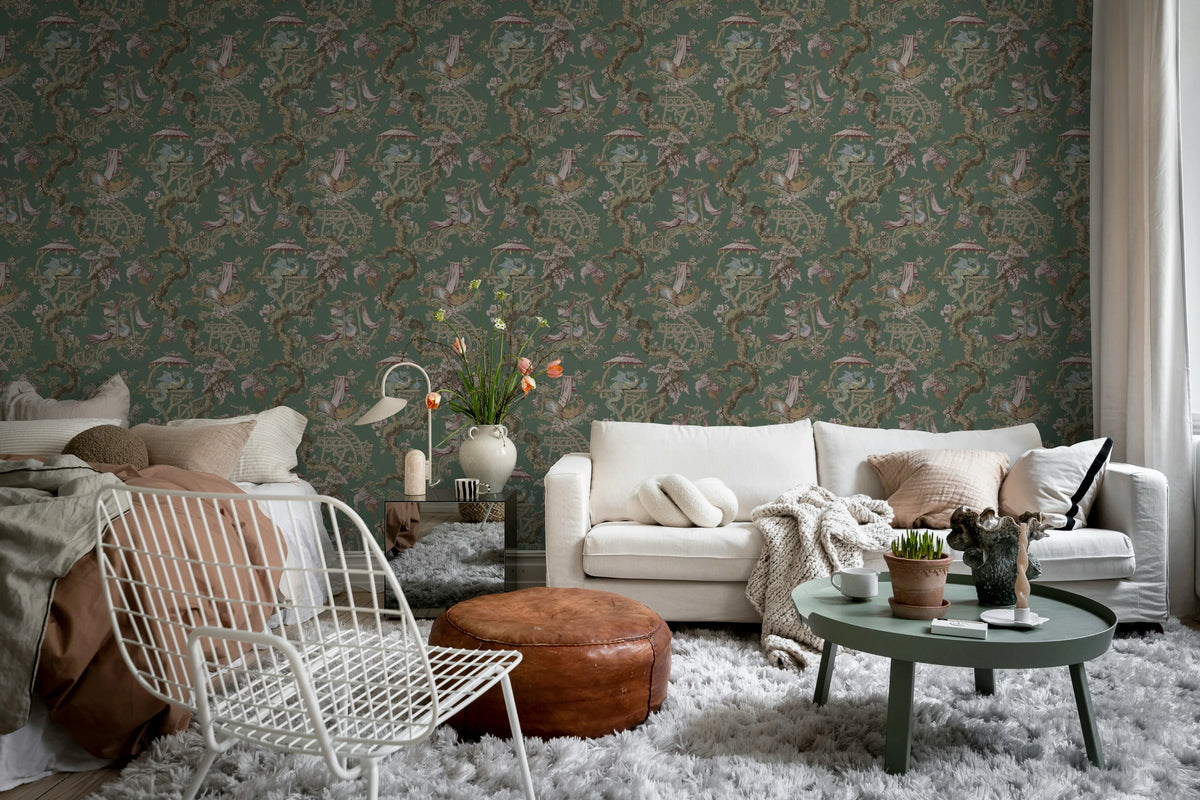 Dragon Tree Bloom, Green Mural Wallpaper - room preview 03