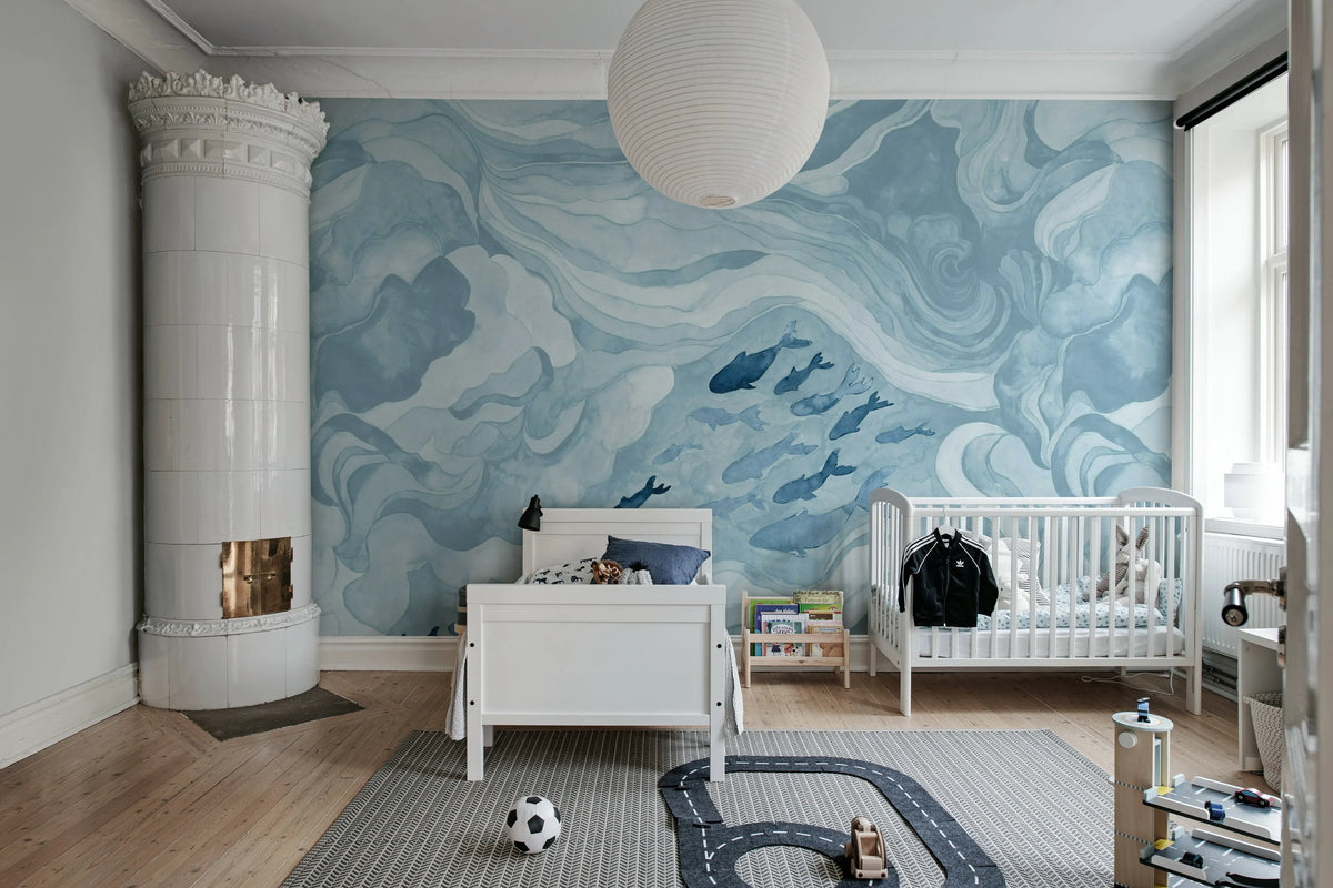 Silent Stream, Light Blue Mural Wallpaper - room preview 03