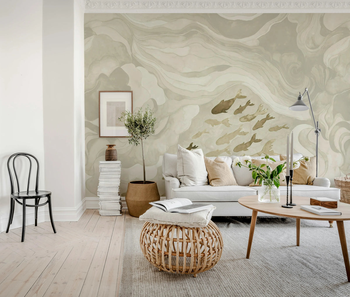 Silent Stream, Beige Mural Wallpaper - room preview 03