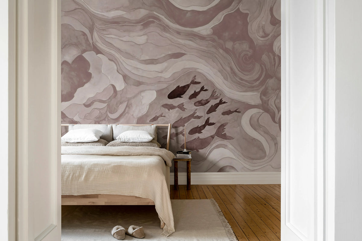 Silent Stream, Pink Mural Wallpaper - room preview 03